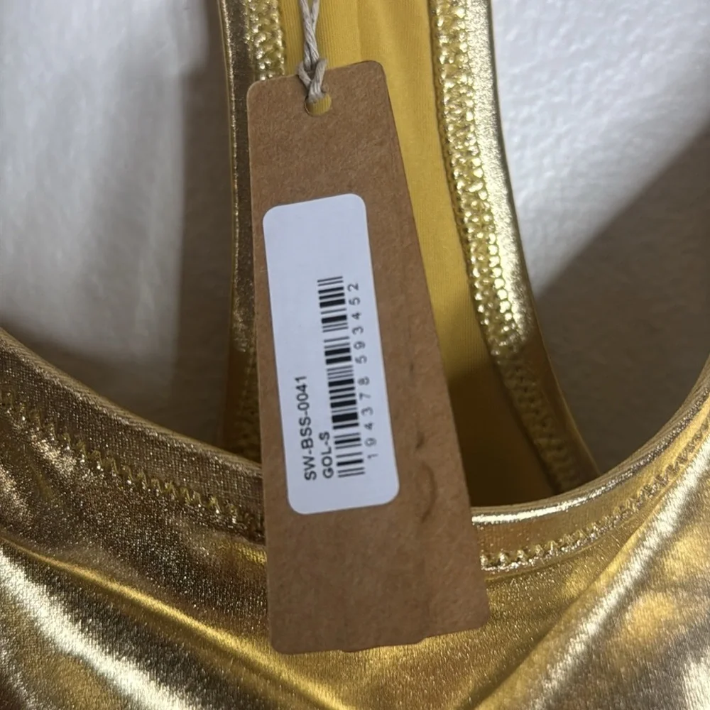 SKIMS Metallic Swim Cycle Suit - Gold size small festival rave party cute